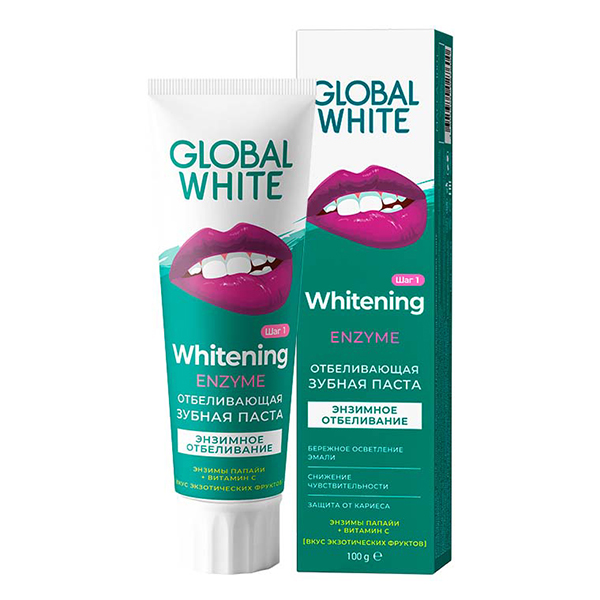 картинка Global White (Глобал Вайт) зубная паста отбеливающая "Энзимное отбеливание", 100мл
